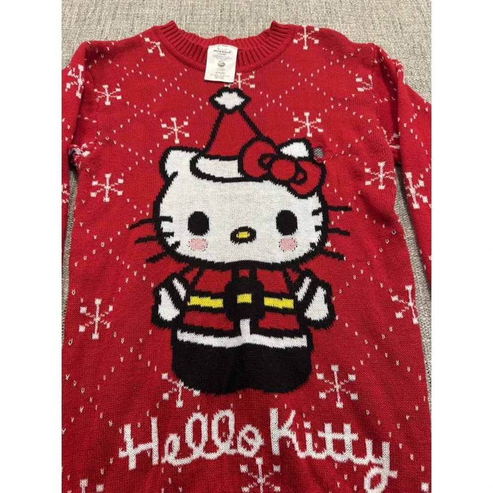 Hello Kitty Christmas Sweater Long Length Red And White Womens Size XXS‎